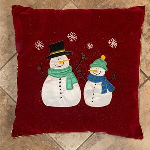 Festive Snowman Holiday Pillow - Red